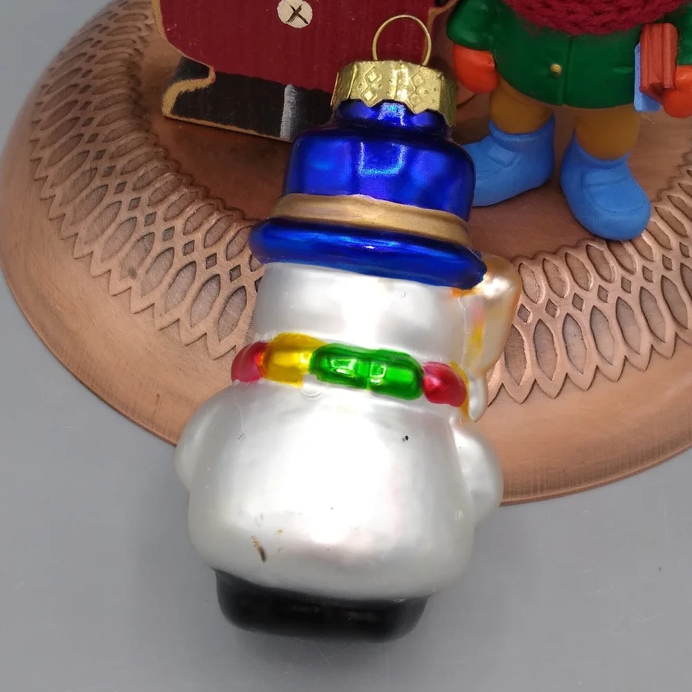 Christmas Tree Ornaments Wood Santa Glass Snowman Schoolboy Noah's Ark Set 5 Vtg